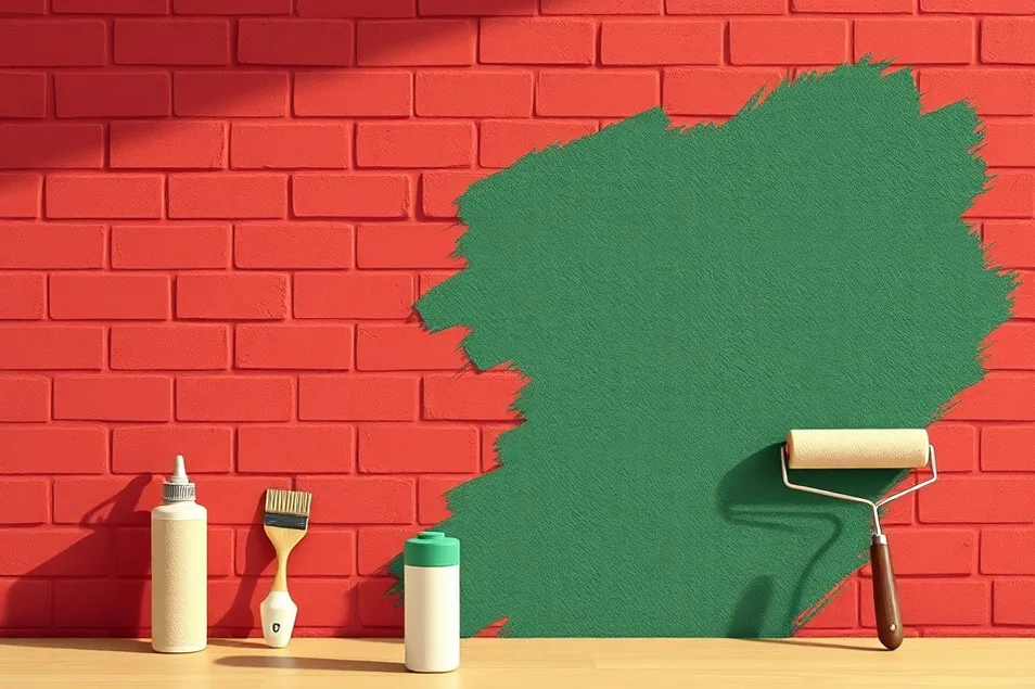 Outils de peinture disposés dans l'ordre des étapes du chantier