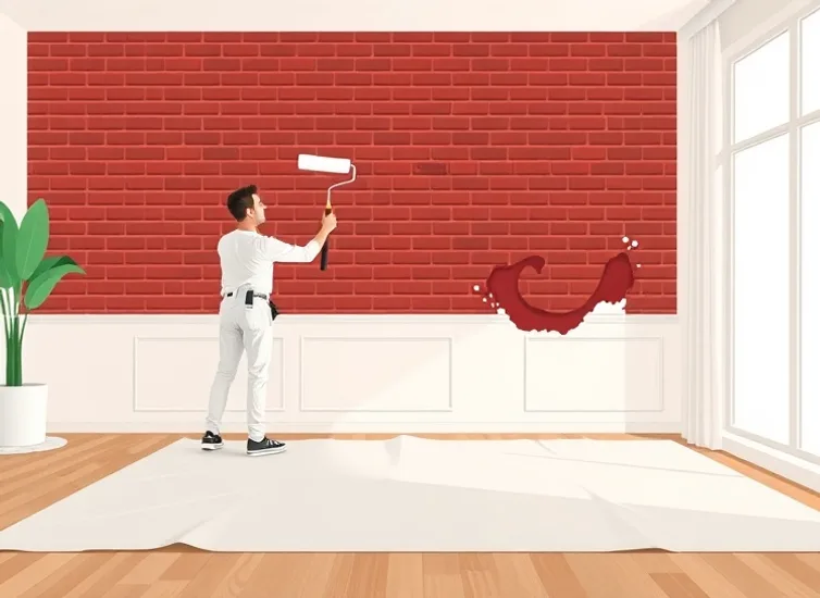 Peintre appliquant la peinture au rouleau sur un mur de salon